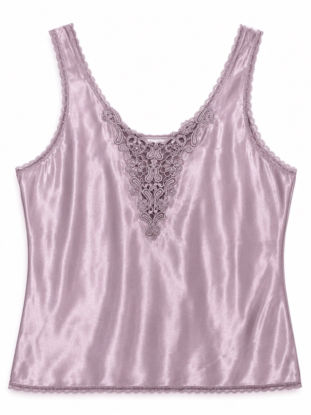 Vintage Adonna Dusty Lilac Satin Lace Camisole Made USA M